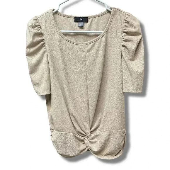 IN San Francisco Women's Beige Puff Sleeve Twist-Front Blouse Size S - Picture 1 of 5